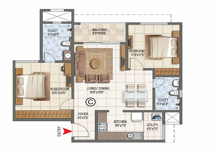 Godrej Athena 2 bhk apartment floor plan