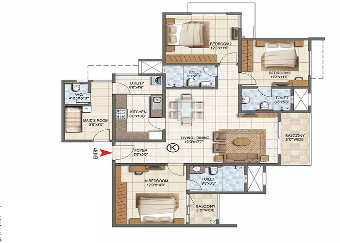 Godrej Athena 3 bhk apartment floor plan